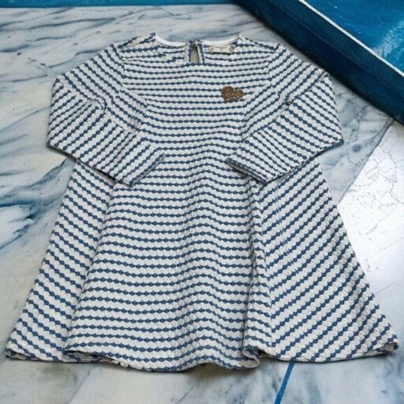 NEW Mango Blue and White Striped Rose Gold Embellished Girl’s Dress Size 3-4 - Picture 1 of 7